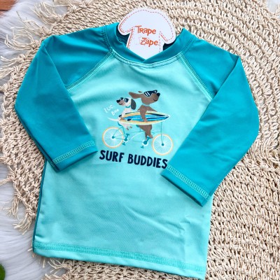 Linha Praia - Conj. Blusa Manga Longa Surf Buddies e Sunga com Proteção UV50+ - Verde e Marinho